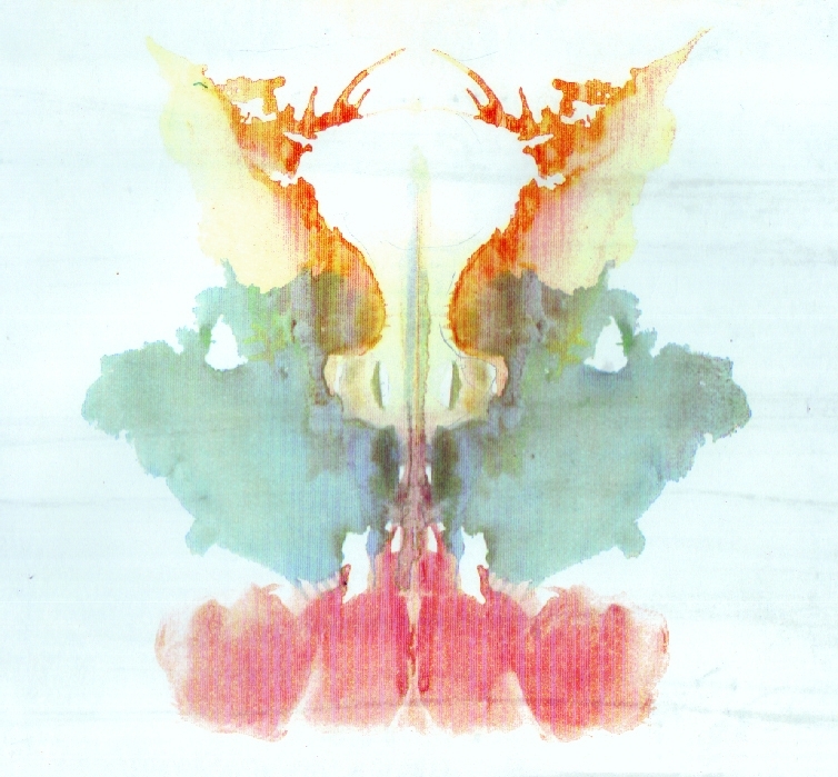 Rorschach card IX, a blended multicoloured inkblot